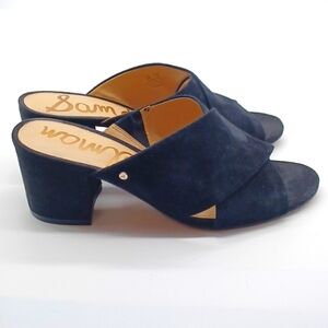 Sam Edelman Stanley Block Heel Suede Mules Shoes Sandals Size 8 Black